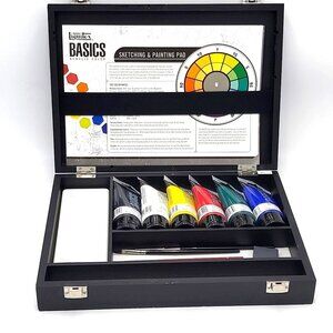Liquitex Basics Acrylic Paint Wood Box Set - 11pc Starter Kit - Brushes & Pad